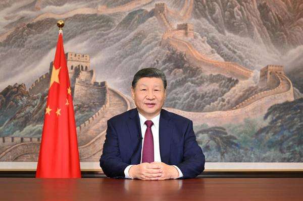 Chinese President Xi Jinping delivers his 2026 New Year message in Beijing on Wednesday. (Xinhua/Yan Yan)